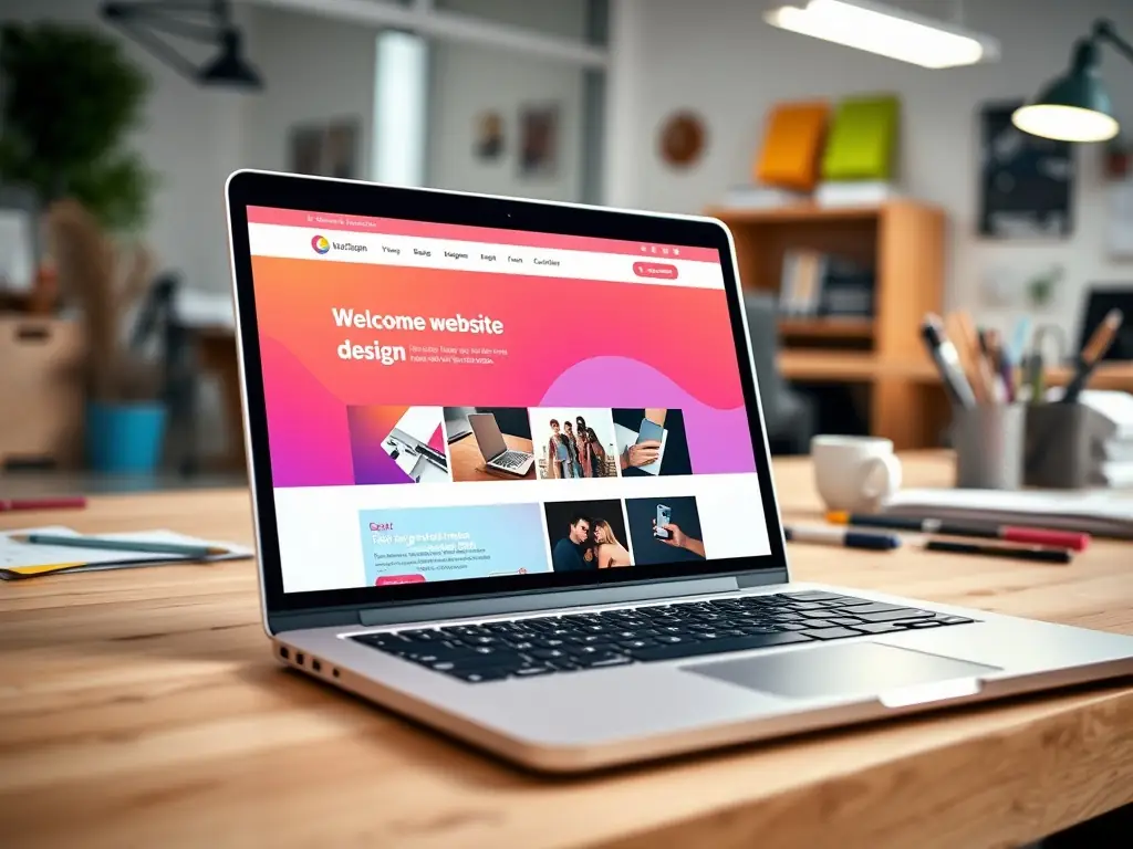 A sleek and modern website design displayed on a laptop screen, emphasizing user experience, responsive design, and visually appealing aesthetics.