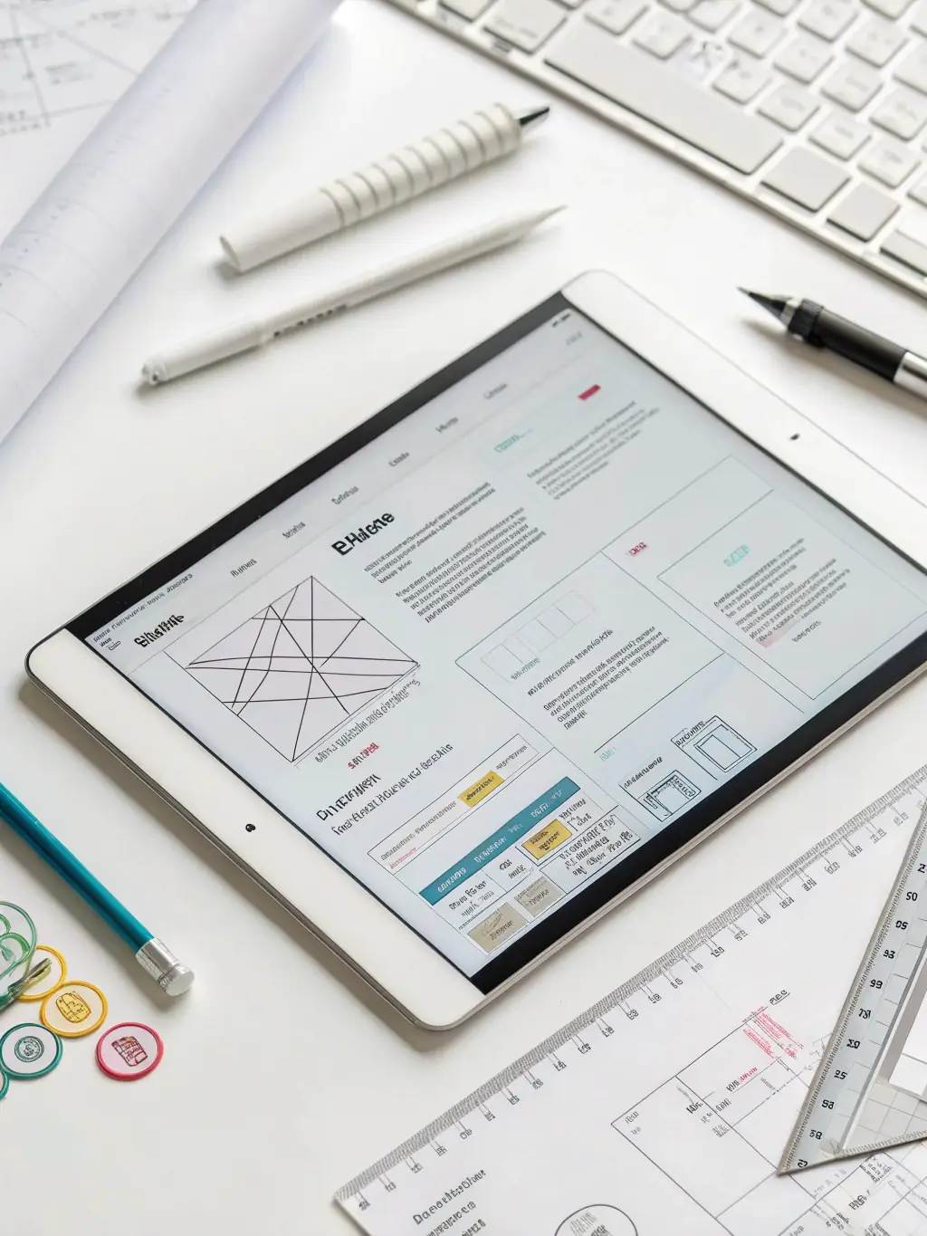 An image showcasing a website design process, featuring wireframes, mockups, and user interface elements, reflecting a modern and user-friendly design approach.